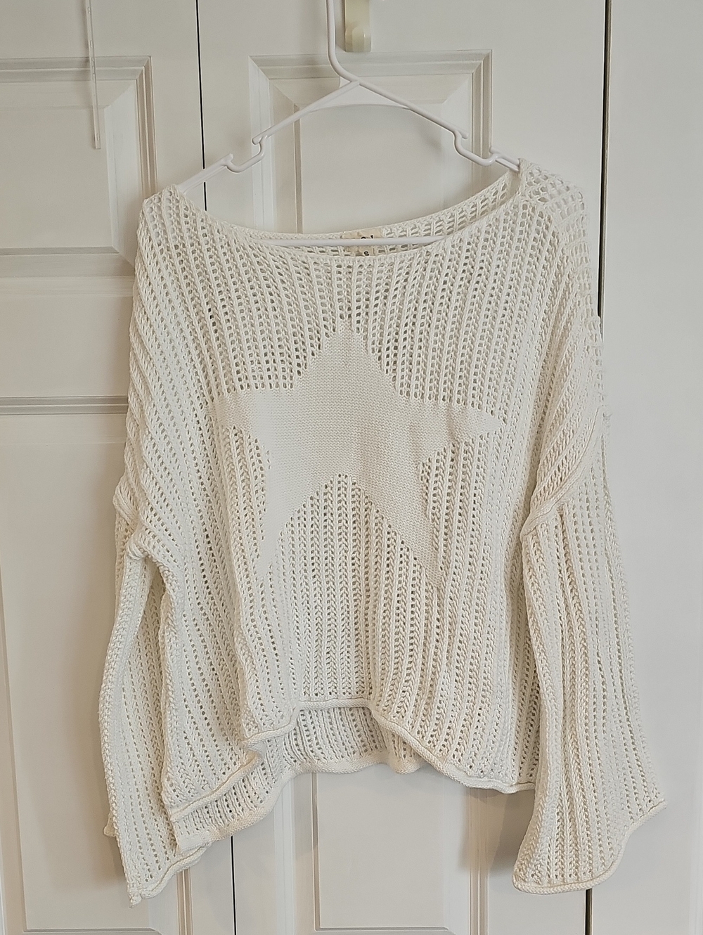 POL Cream Open-Weave Star Scoop Sweater